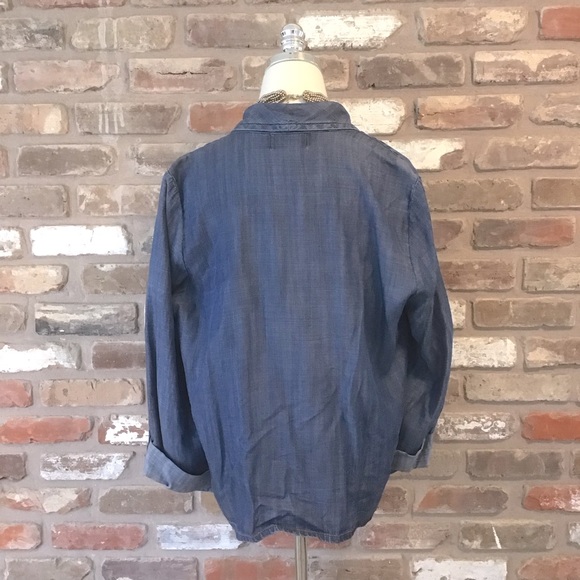 PECK & PECK Chambray Drape Front Roll Tab Sleeve Cardigan Jacket M - Picture 4 of 6
